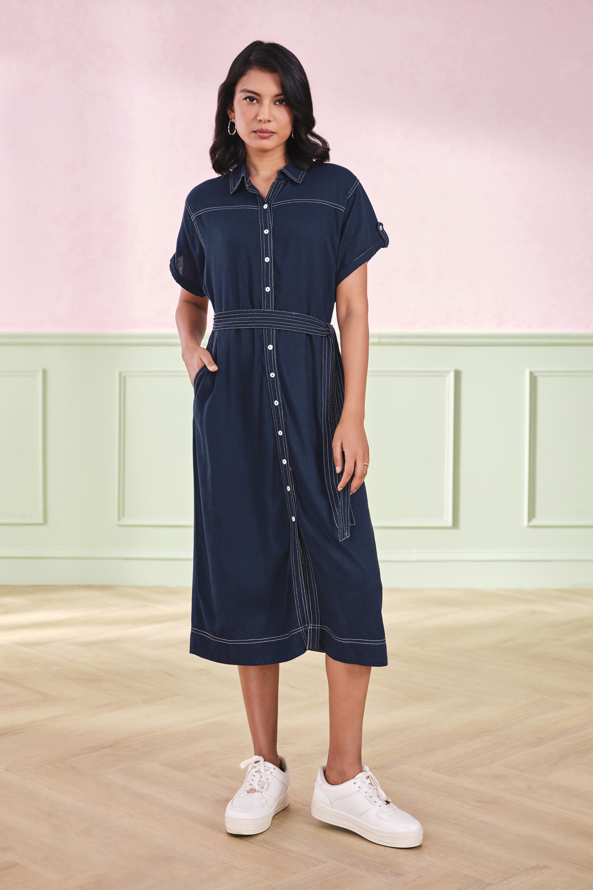 Cobalt Crush Viscose Blend Navy Dress, Navy, image 2